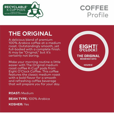 Eight O'Clock K-Cup, Ground Original Coffee, Medium, Per Box, 24 K-Cup, Kosher, 4/Carton (GMT0657CT)