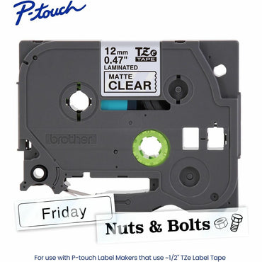 Brother Genuine P-touch TZeM31 BK on CLR Label Tape, Premium Matte Laminated, 12mmX8m, 15/32", Matte Clear (BRTTZEM31G)
