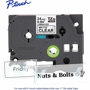 Brother Genuine P-touch TZeM51 BK on CLR Label Tape, Premium Matte Laminated, 24mmX8m, 15/16", Matte Clear (BRTTZEM51G)
