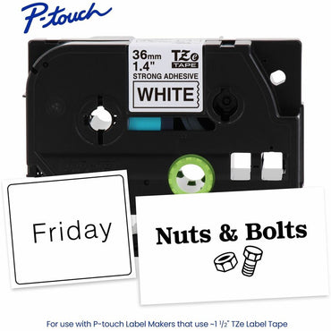Brother Genuine P-touch TZeS261 BK on WHT Label Tape, Strong Adhesive Lam., 36mmX8m, 1 27/64", White, Laminated (BRTTZES261G)