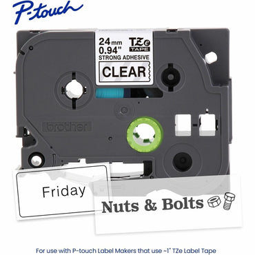Brother Genuine P-touch TZeS151 BK on CLR Label Tape, Strong Adhesive Lam., 24mmX8m, 15/16", Clear, Laminated (BRTTZES151G)