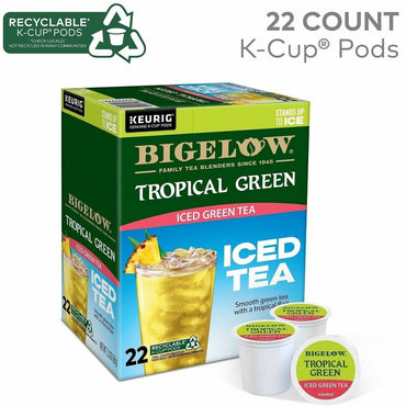 Bigelow Bigelow Tropical Iced Green Tea Iced Green Tea K-Cup, Caffeinated, Kosher, 22/Box, 4/Carton (GMT2870CT)