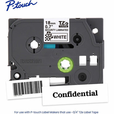 Brother Genuine P-touch TZeSE4 BK on WHT Tamper-Evident Label Tape, Laminated, 18mmX8m, 45/64", White (BRTTZESE4G)