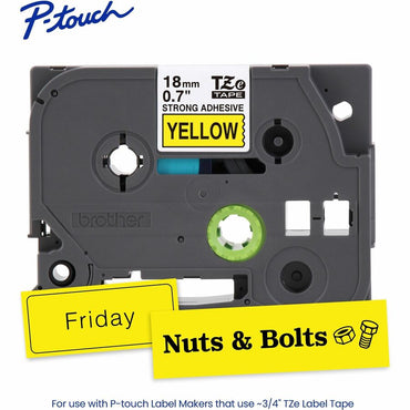 Brother Genuine P-touch TZeS641 BK on YL Label Tape, Strong Adhesive Lam., 18mmX8m, x 45/64", Yellow, Laminated (BRTTZES641G)