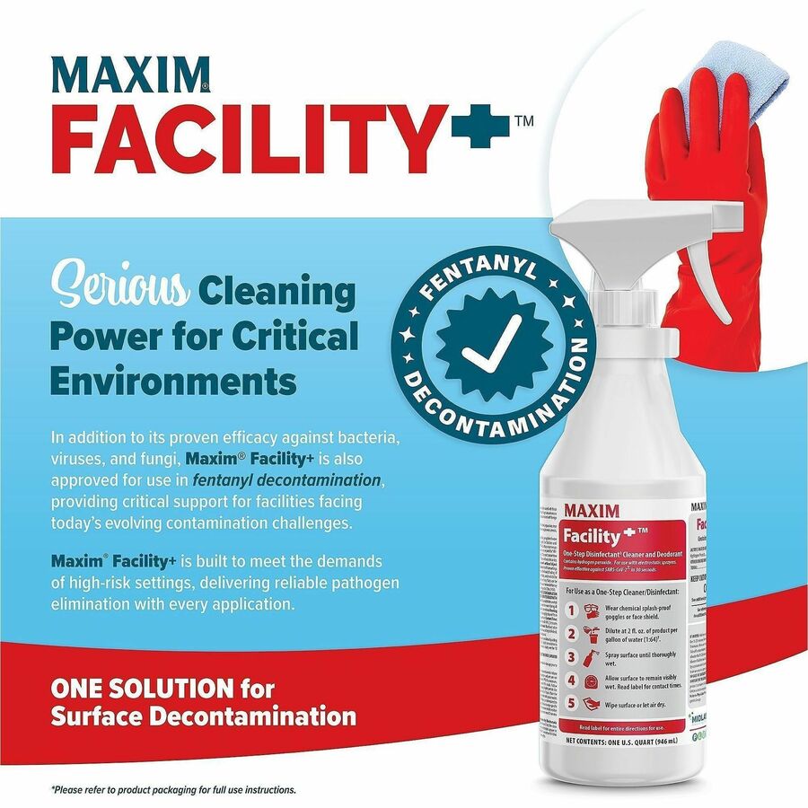 Maxim Facility+ One-Step Disinfectant, 128 fl oz, 6/Carton (MLB04620086)