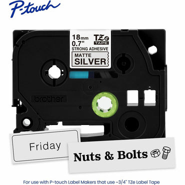Brother P-touch Tze Label Tape, 45/64", Matte Silver, Laminated, Water Resistant (BRTTZES941G)