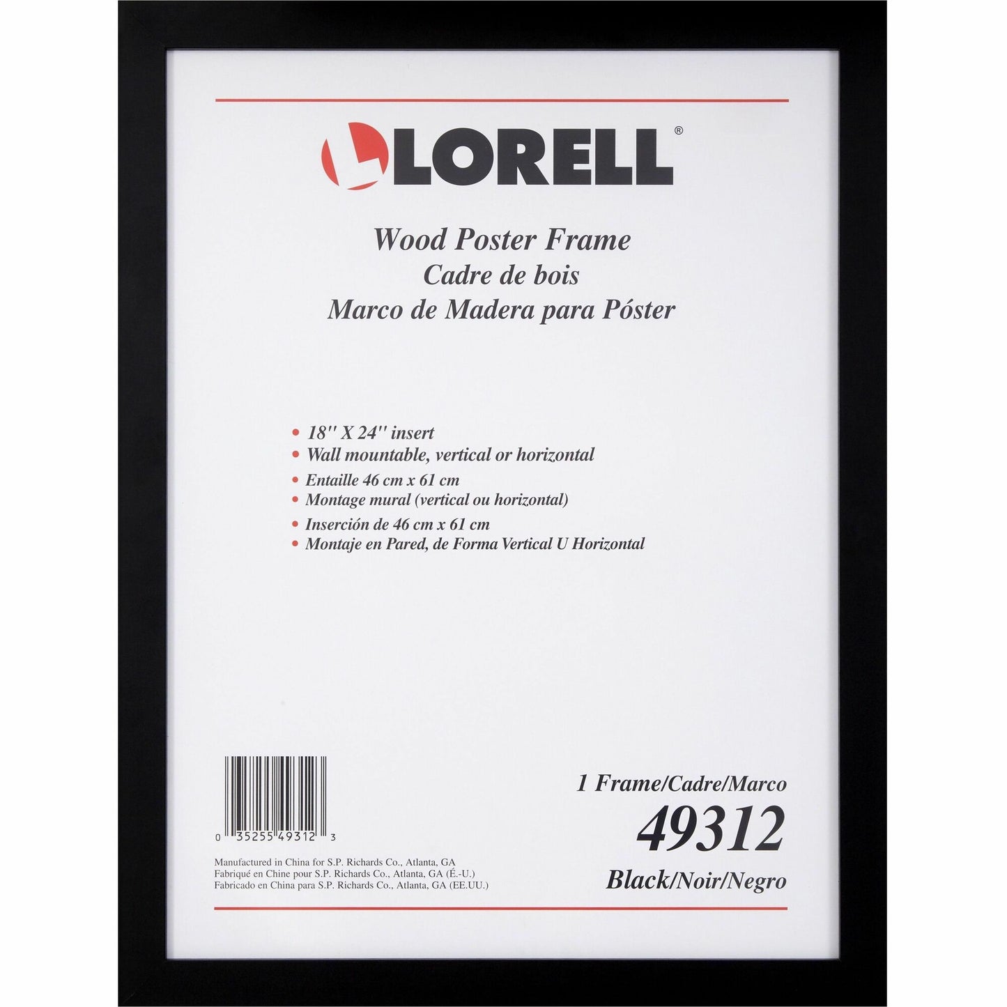 Lorell Wide Frame, 18" Frame Size, Rectangle, Horizontal, Vertical, Wood, Black, 8/Carton (LLR49312CT)