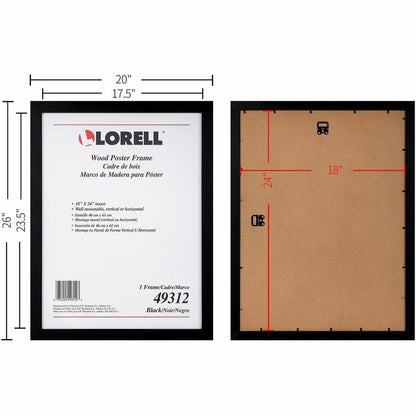 Lorell Wide Frame, 18" Frame Size, Rectangle, Horizontal, Vertical, Wood, Black, 8/Carton (LLR49312CT)