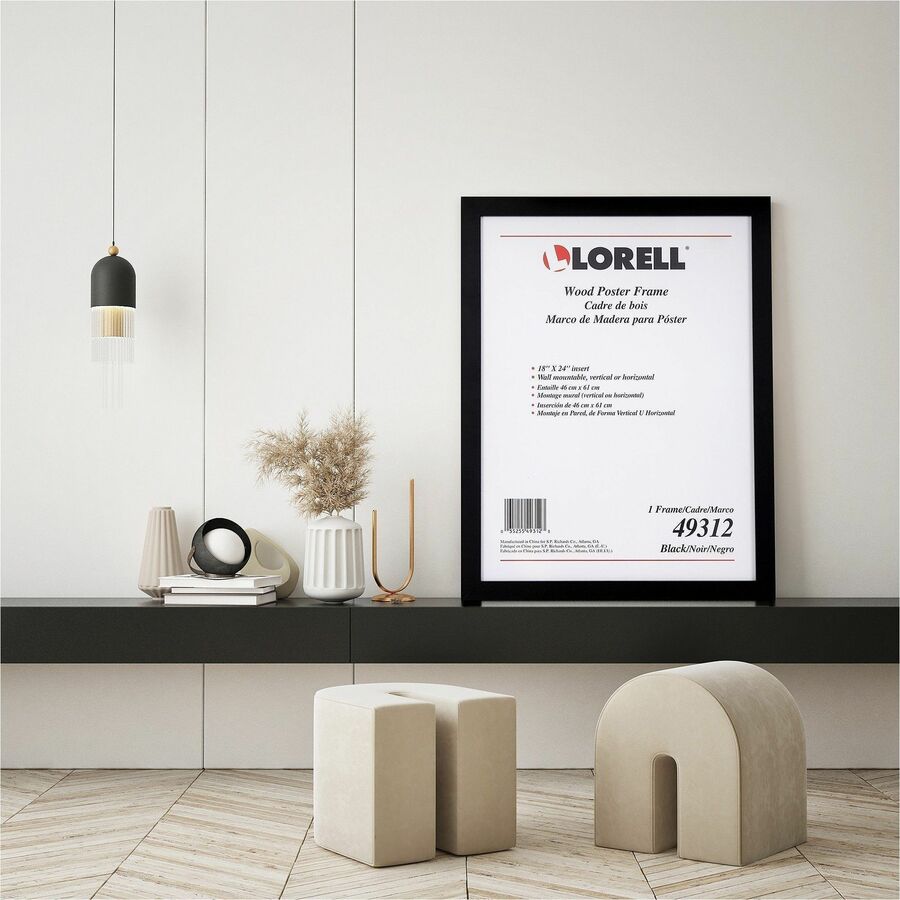 Lorell Wide Frame, 18" Frame Size, Rectangle, Horizontal, Vertical, Wood, Black, 8/Carton (LLR49312CT)