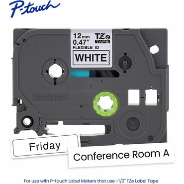 Brother P-touch Genuine TZeFX231 BK on WHT Label Tape, Flexible ID Laminated, 12mmX8m, x 15/32", White, Polyester (BRTTZEFX231G)