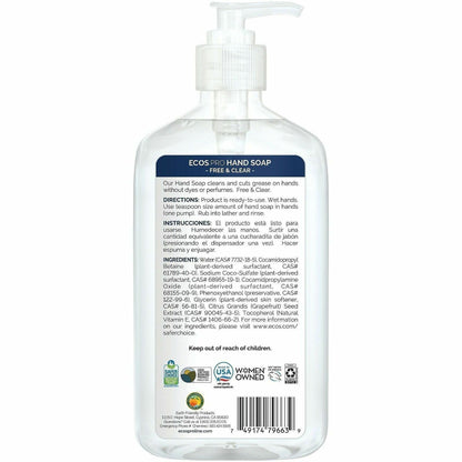 ECOS PRO Liquid Hand Soap, Free and Clear Scent, 17 fl oz, Pump Dispenser, 6/Carton (EOPPL96636)