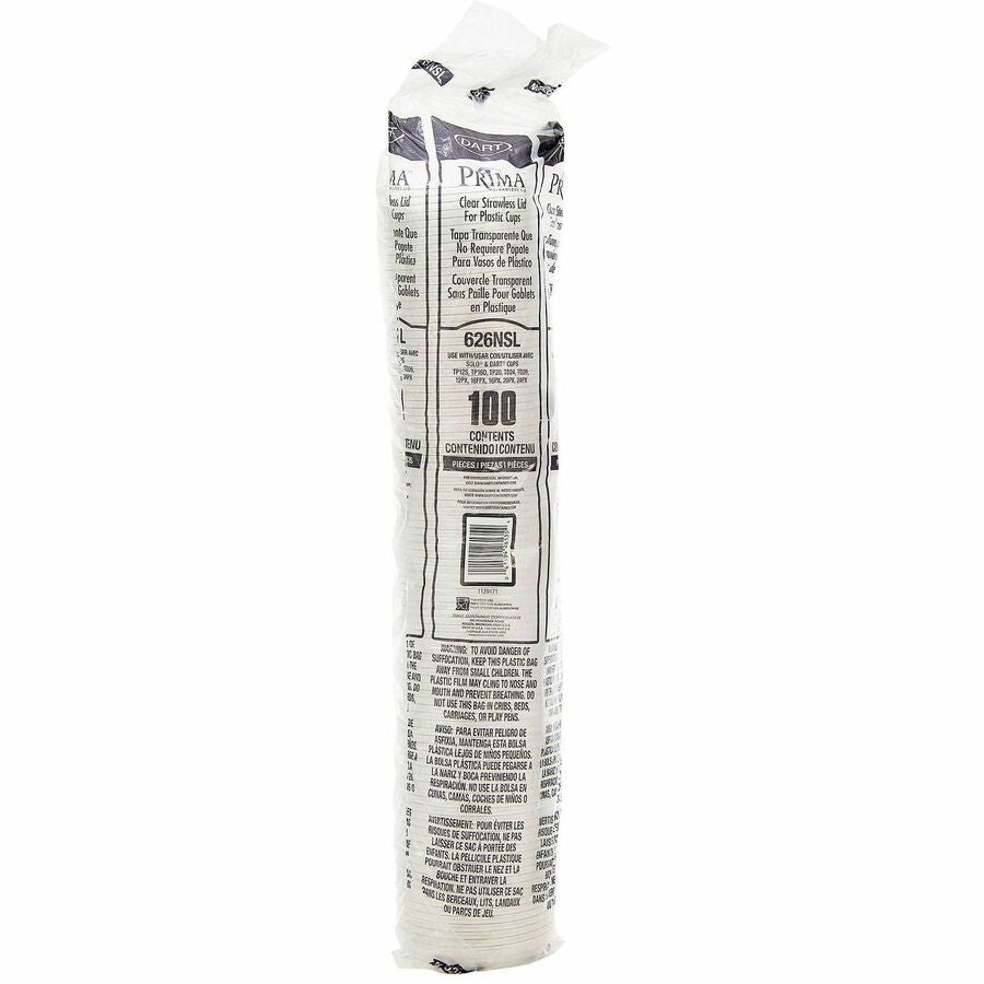 Dart Prima Strawless Plastic Lids, Fits 12 oz to 26 oz Cold Cups, Clear, 100/Pack (DCC626NSLPK)