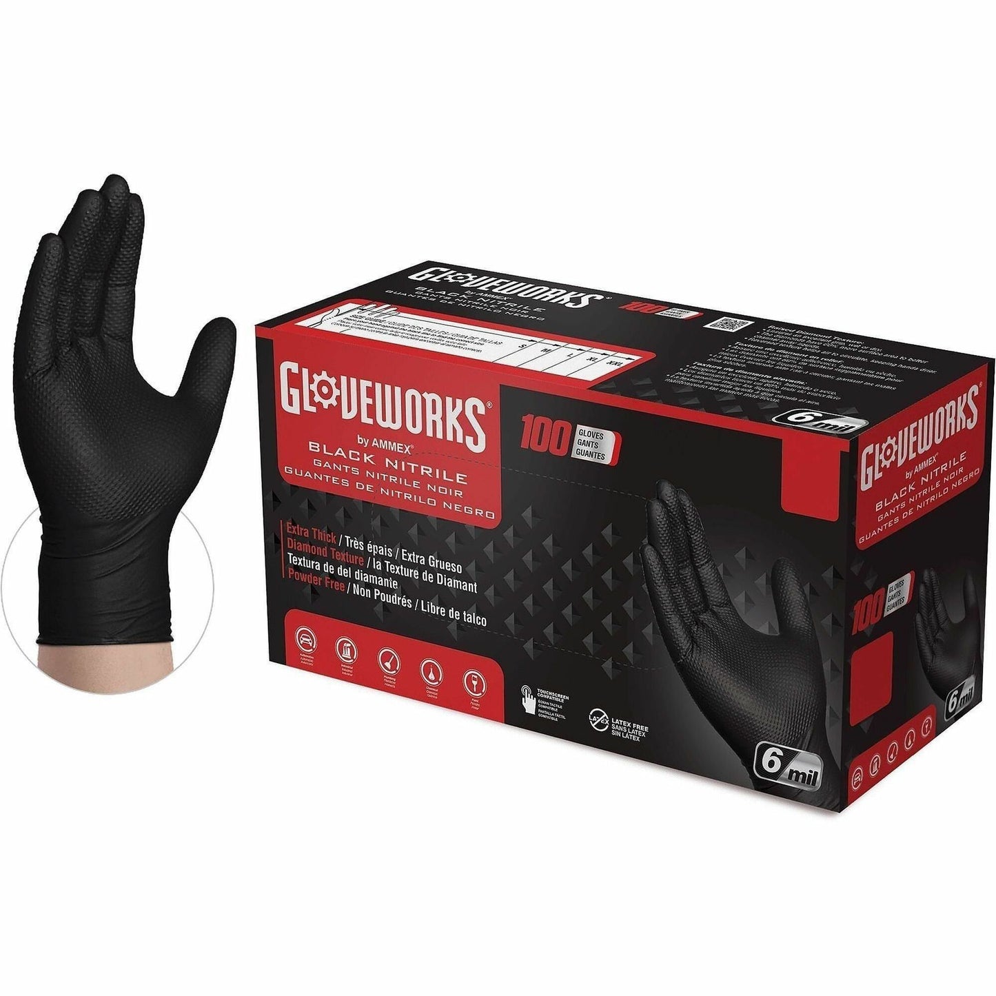 Gloveworks Powder-Free Industrial RDT Nitrile Gloves, XXL, 100/Box (AMXGWBN49100)