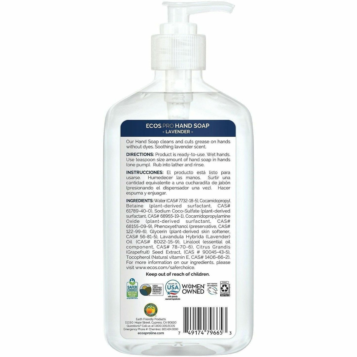 ECOS PRO Liquid Hand Soap, Lavender Scent, 17 fl oz, Pump Dispenser, 6/Carton (EOPPL96656)
