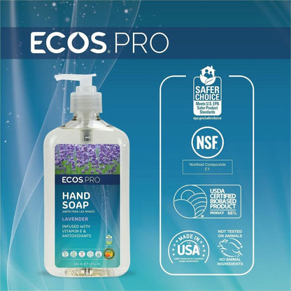 ECOS PRO Liquid Hand Soap, Lavender Scent, 17 fl oz, Pump Dispenser, 6/Carton (EOPPL96656)