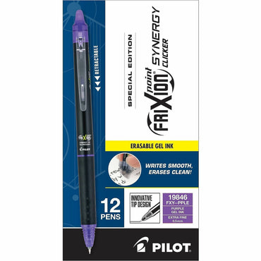 FriXion Synergy Clicker Erasable Gel Pen, Purple Ink, 0.5 mm Extra Fine Pen Point, 12/Dozen (PIL19846)
