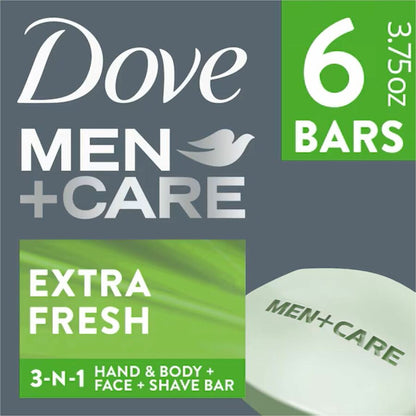 Dove Men+Care Extra Fresh Body & Face Bars, 3.75 oz, 6/Pack (UNI01208)