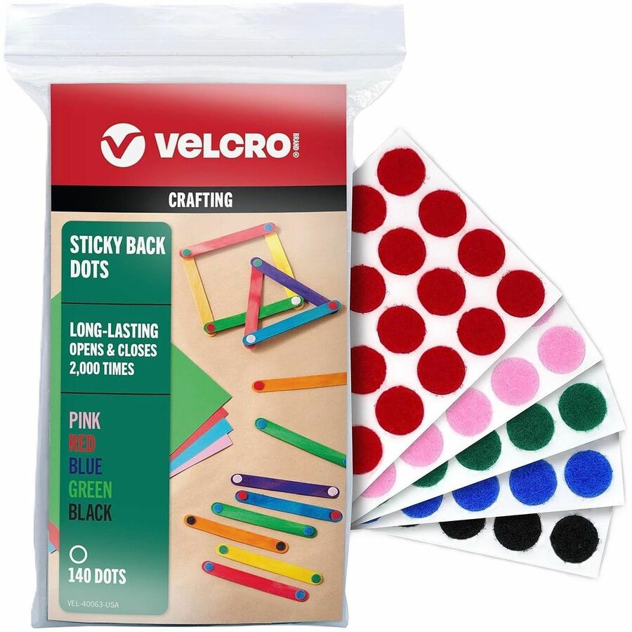 VELCRO VELCRO Sticky Back Hook&Loop Fasteners, Multicolor, Nylon, 140/Pack (VEK40063)