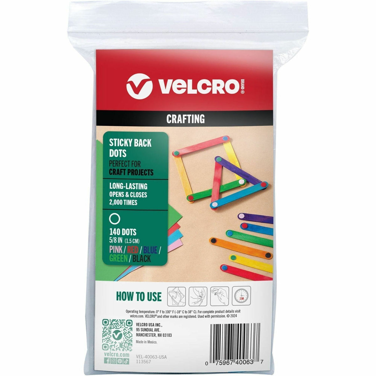 VELCRO VELCRO Sticky Back Hook&Loop Fasteners, Multicolor, Nylon, 140/Pack (VEK40063)