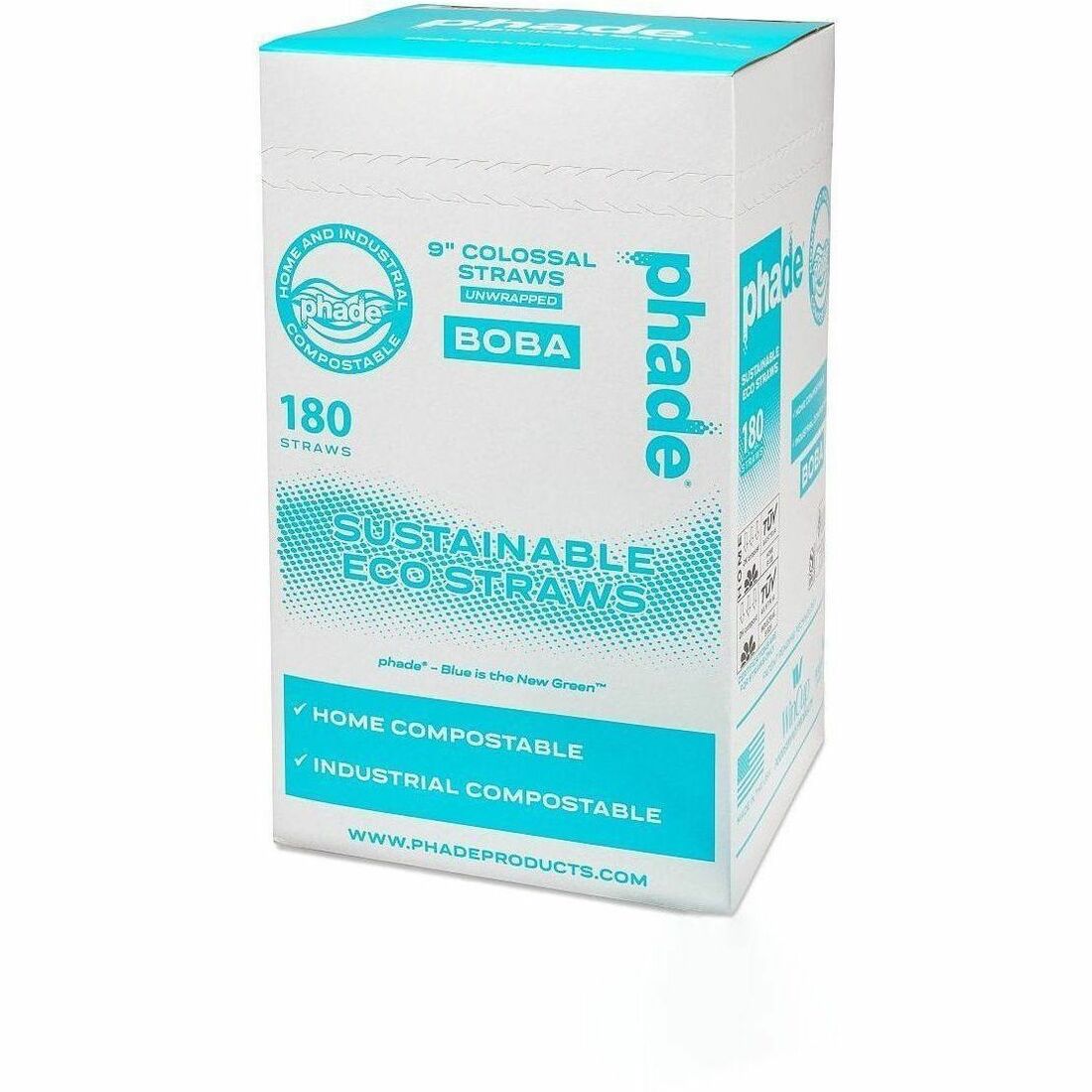 Phade Compostable Straws, 9", Polyhydroxyalkanoate (PHA), Caribbean Blue, 180/Box (WCP511207)