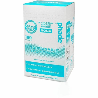 Phade Compostable Straws, 9", Polyhydroxyalkanoate (PHA), Caribbean Blue, 180/Box (WCP511207)