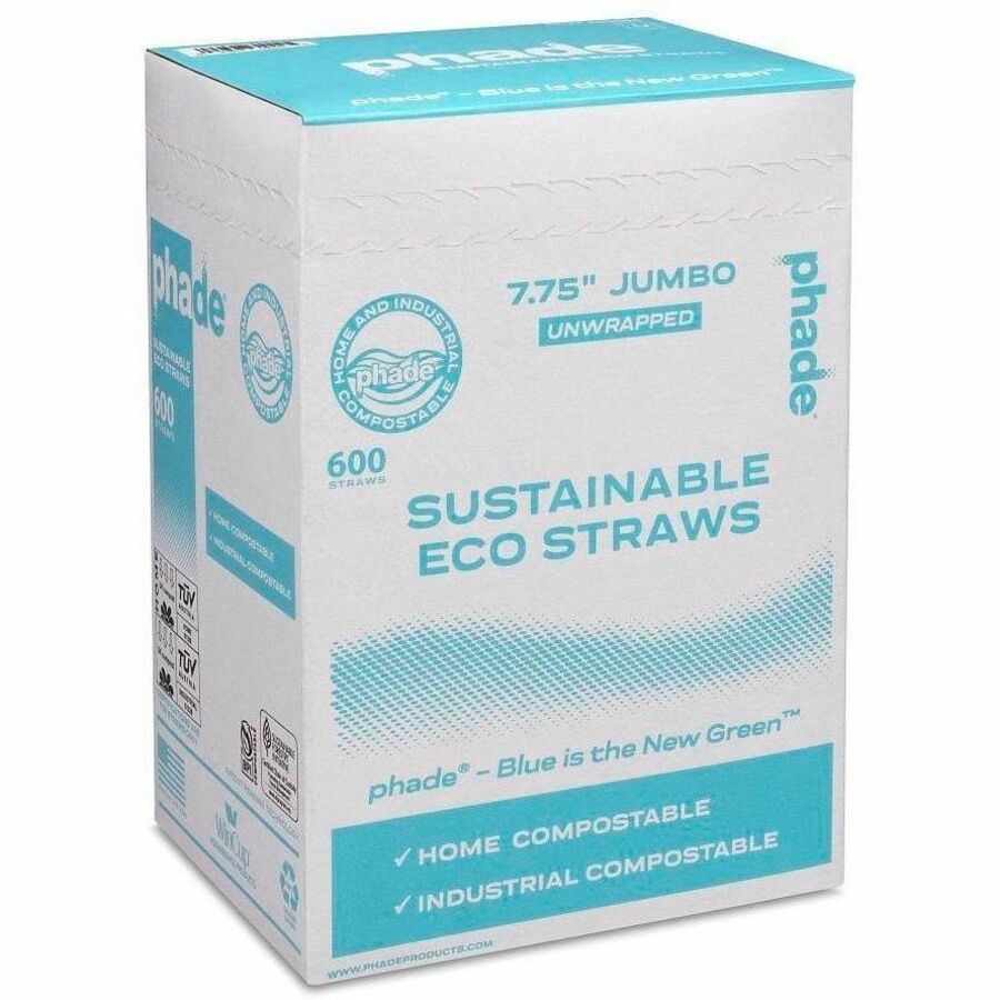 Phade Compostable Straws, 7.8", Polyhydroxyalkanoate (PHA), Caribbean Blue, 600/Box (WCP511204)