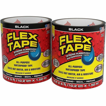 FLEX SEAL Flex Tape, 5 ft Length x 4", Black, Rubber Backing, 4/Carton (FLXTFSBLKR0405)