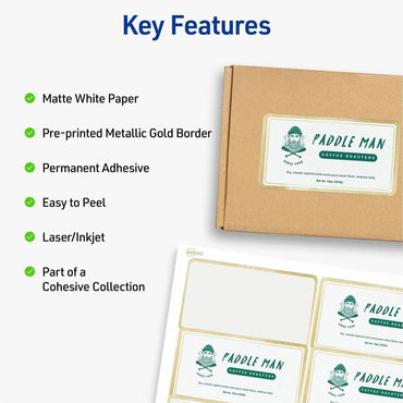 Avery 2" x 4" Labels With Metallic Gold Borders, x 2" x 4", White, Metallic Gold Border, Permanent Adhesive, 100/Pack (AVE06506)