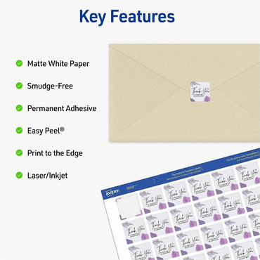 Avery Matte White Square Labels, x 1" x 1", 1200 Total Label(s), Inkjet, Laser, 48/Sheet, 1200/Pack (AVE05658)