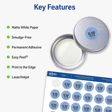 Avery Matte White 1" Round Labels, 1" Diameter, Laser, Inkjet, 48/Sheet, 1200/Pack (AVE05656)