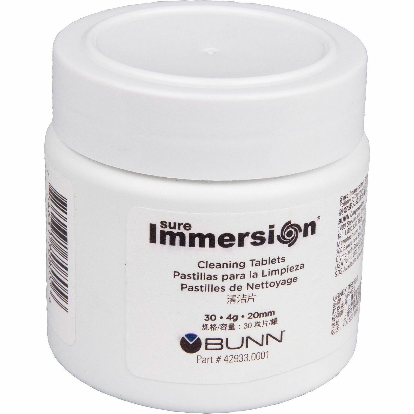 BUNN Sure Immersion Cleaning Tablets, For Coffee Brewer, 0.14 oz, White, 30/Each (BUN429330002)