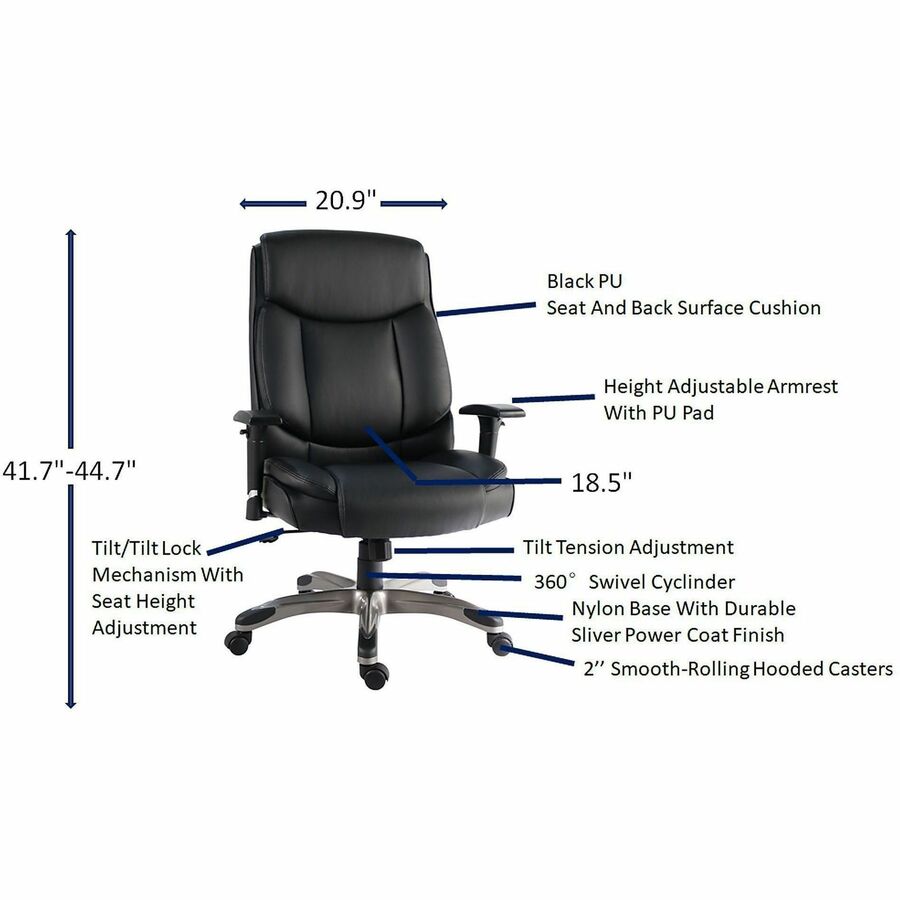 Lorell Sera High-Back Manager Chair with Height-Adjustable Arms, Black (LLR63272)