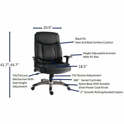 Lorell Sera High-Back Manager Chair with Height-Adjustable Arms, Black (LLR63272)
