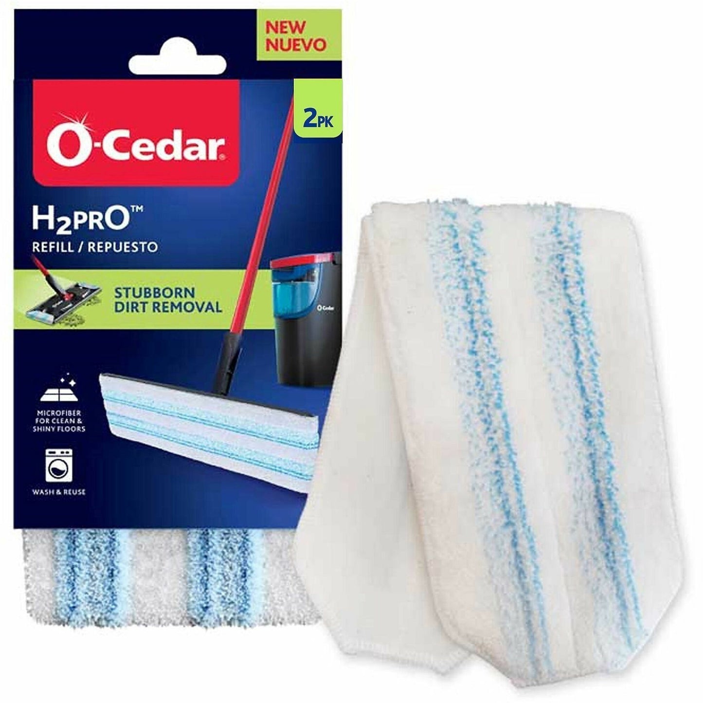 O-Cedar H2prO Flat Mophead Replacement, White/Blue, 2/Pack (FHP175782)