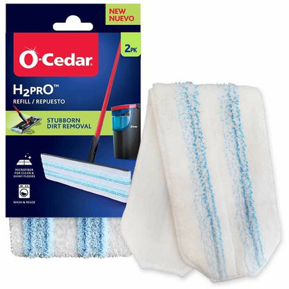 O-Cedar H2prO Flat Mophead Replacement, White/Blue, 2/Pack (FHP175782)