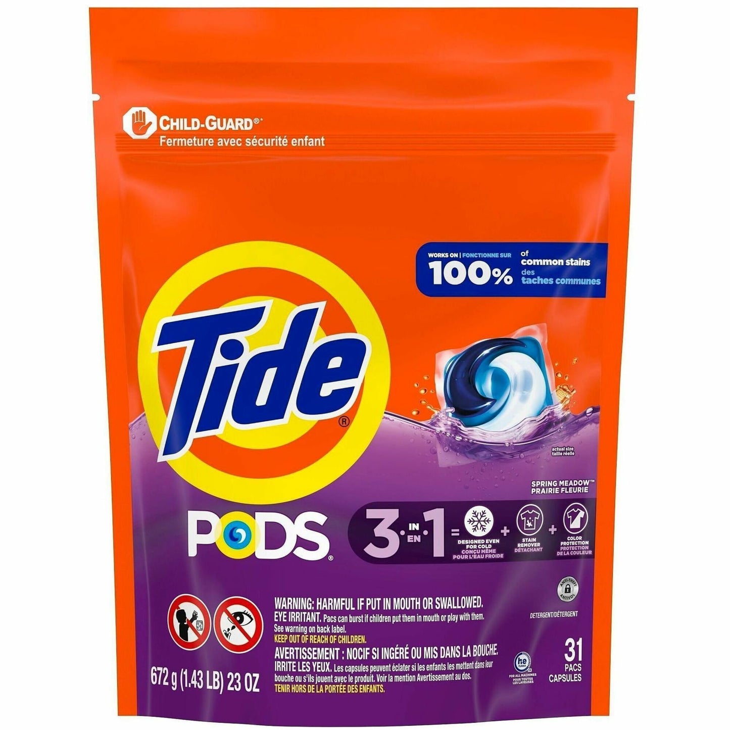 Tide PODS Laundry Detergent Pacs,- Spring Meadow Scent, 31/Bag (PGC93123)