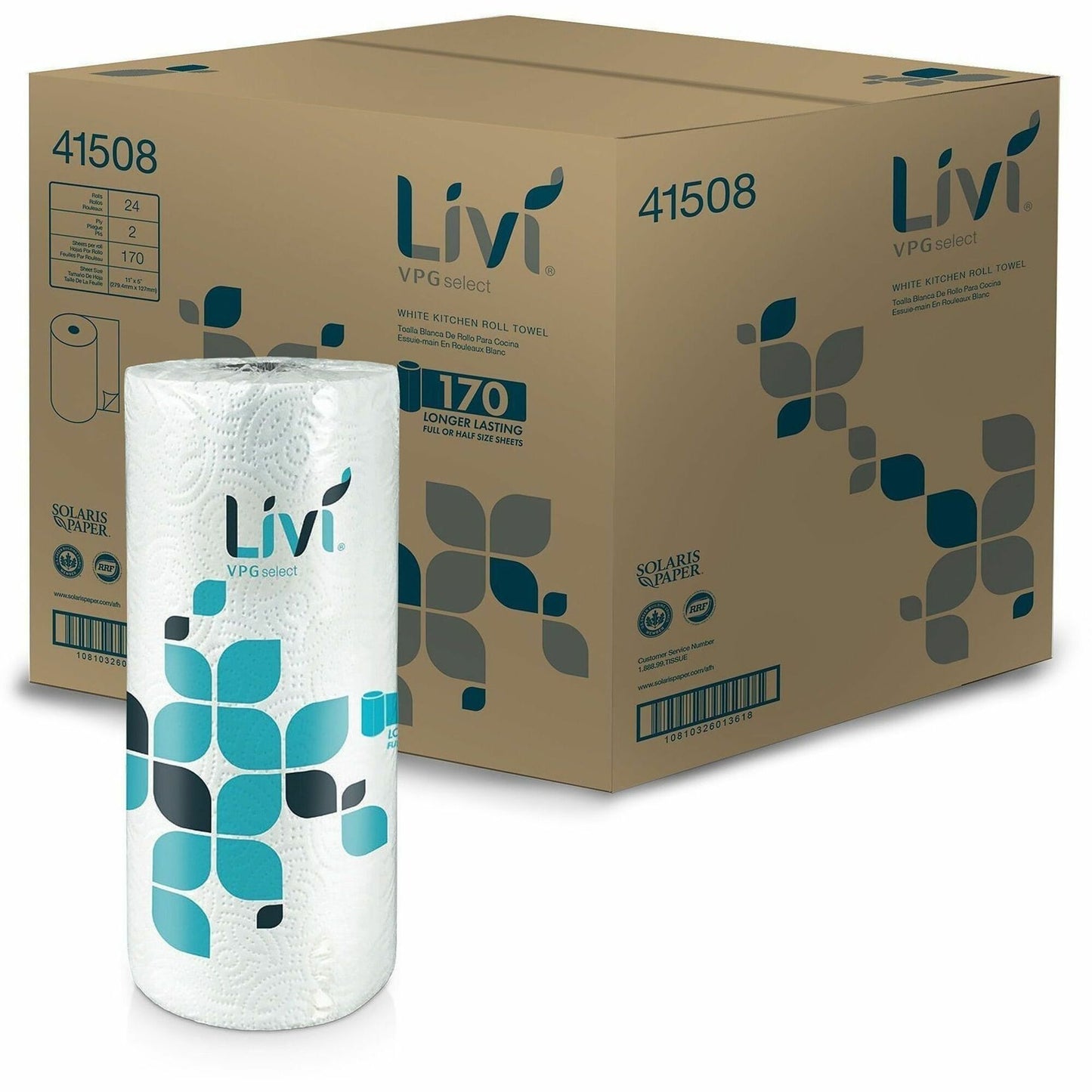 Livi VPG Select Kitchen Paper Towels, 2 Ply, 170 Sheets/Roll, 1 49/64" Core, 24/Carton (SOL41508CT)
