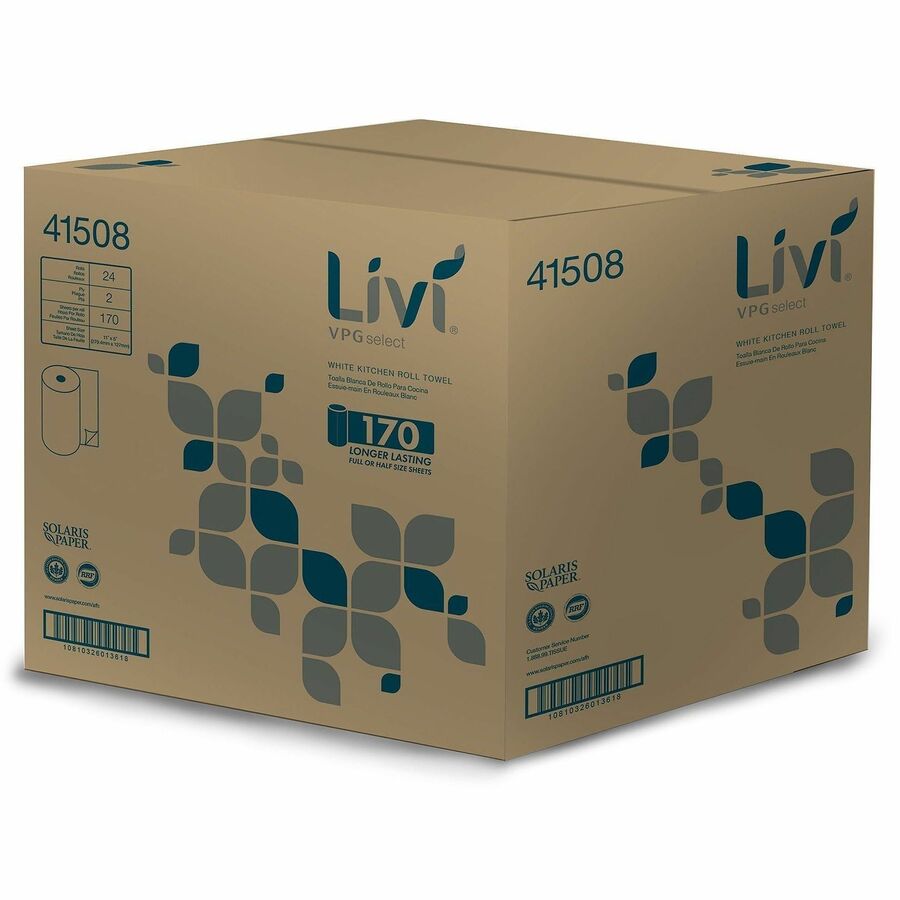 Livi VPG Select Kitchen Paper Towels, 2 Ply, 170 Sheets/Roll, 1 49/64" Core, 24/Carton (SOL41508CT)