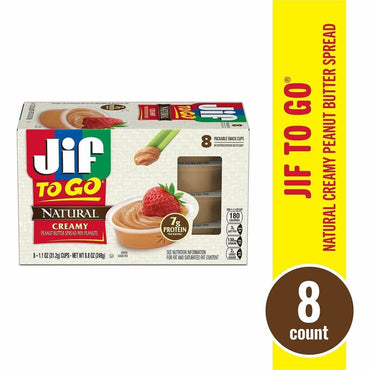 Jif To-Go Creamy Natural Peanut Butter Cups, 1.10 oz, 8/Pack (SMU99266)