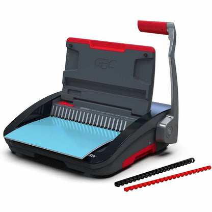 GBC CB20 CombBind Manual Punch & Bind Machine, 5.4" x 19.4" x 16.9", Black, Red, 330 Sheet(s) Bind, 20 Punch (GBC200025)
