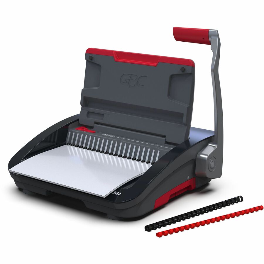GBC CB20 CombBind Manual Punch & Bind Machine, 5.4" x 19.4" x 16.9", Black, Red, 330 Sheet(s) Bind, 20 Punch (GBC200025)