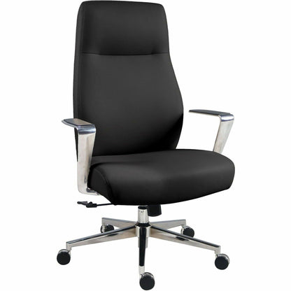Lorell Fuerte Executive/Conference High-Back Chair with Polished Aluminum Arms, High Back, Black (LLR63305)