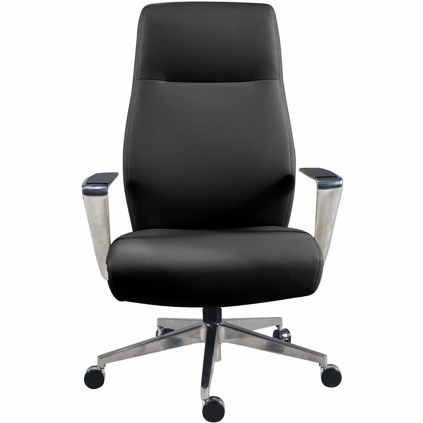 Lorell Fuerte Executive/Conference High-Back Chair with Polished Aluminum Arms, High Back, Black (LLR63305)