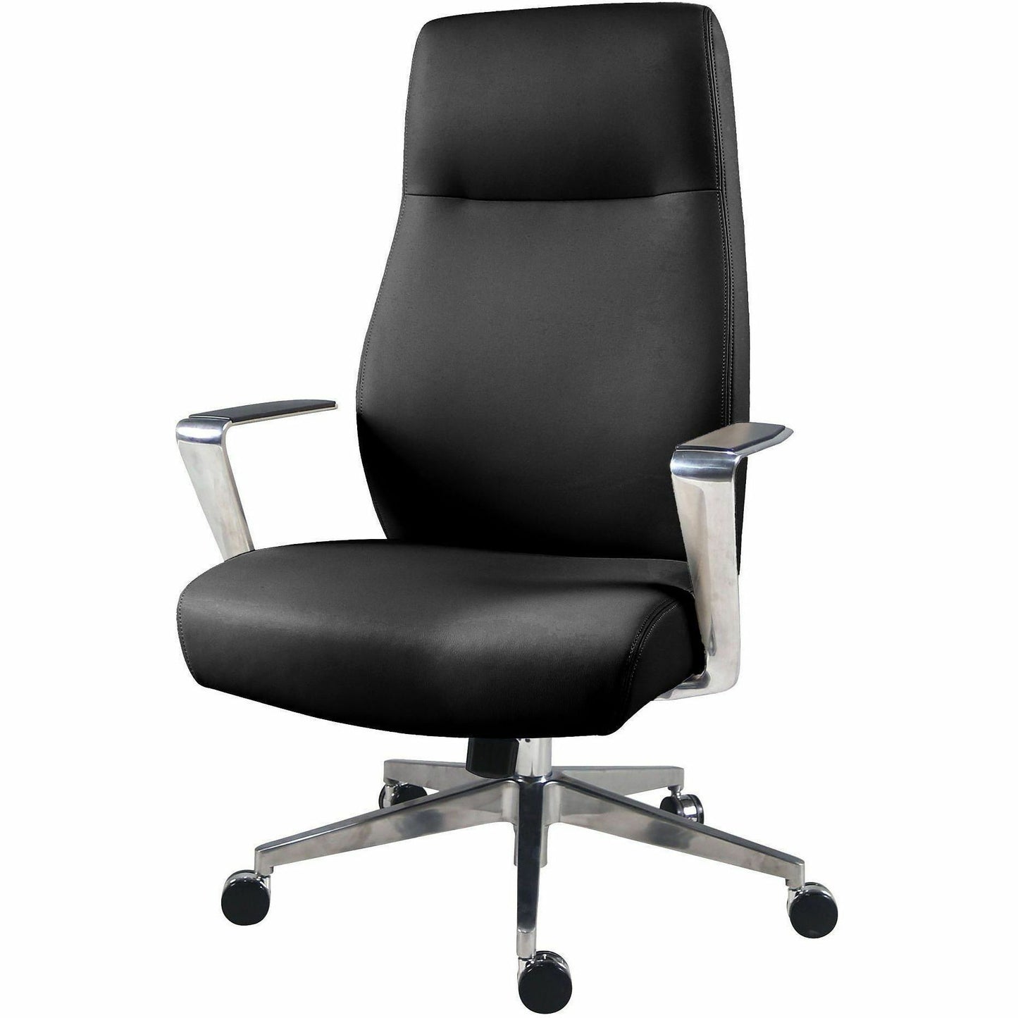 Lorell Fuerte Executive/Conference High-Back Chair with Polished Aluminum Arms, High Back, Black (LLR63305)