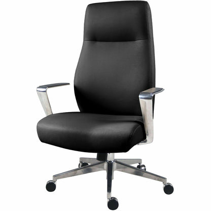 Lorell Fuerte Executive/Conference High-Back Chair with Polished Aluminum Arms, High Back, Black (LLR63305)