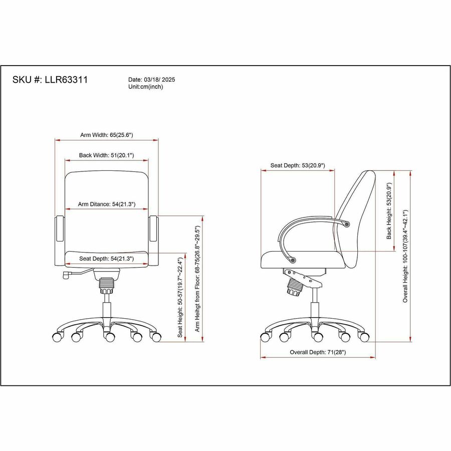 Lorell Pike Mid-Back Executive Chair, Mid Back, Black, Polyurethane, Armrest (LLR63311)
