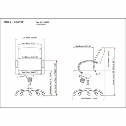 Lorell Pike Mid-Back Executive Chair, Mid Back, Black, Polyurethane, Armrest (LLR63311)