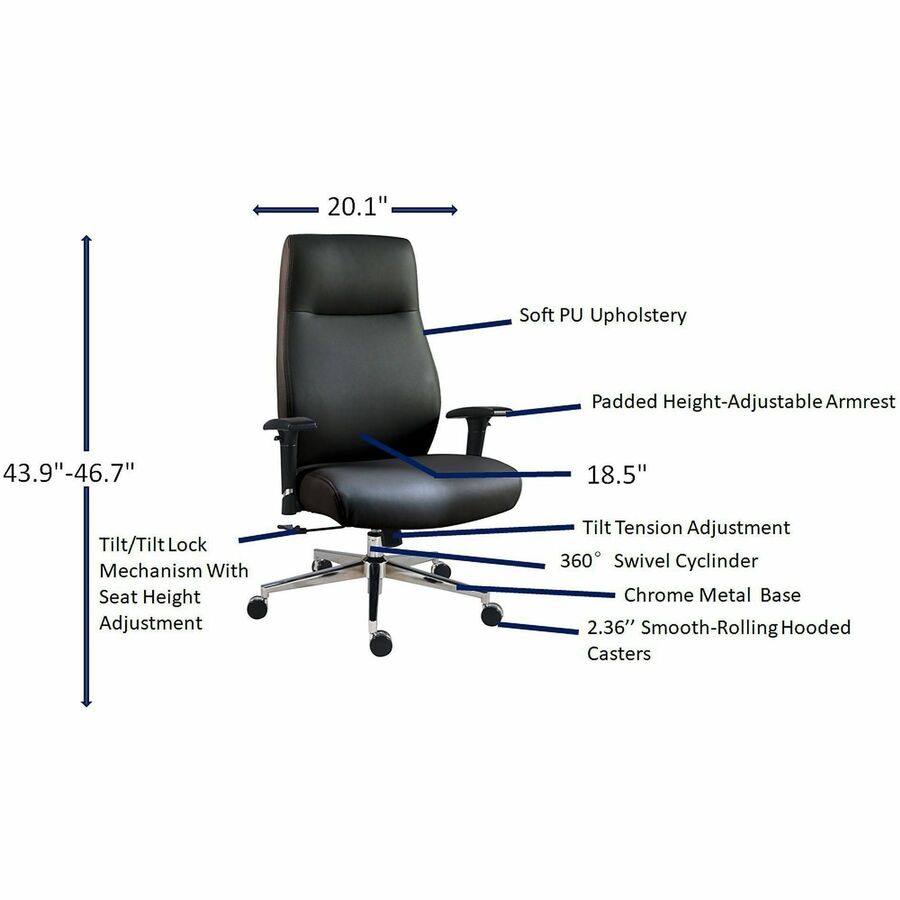 Lorell Fuerte Executive High-Back Chair with Adjustable Arms, High Back, Black (LLR63300)