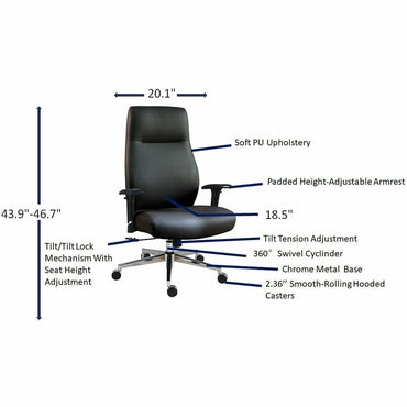 Lorell Fuerte Executive High-Back Chair with Adjustable Arms, High Back, Black (LLR63300)