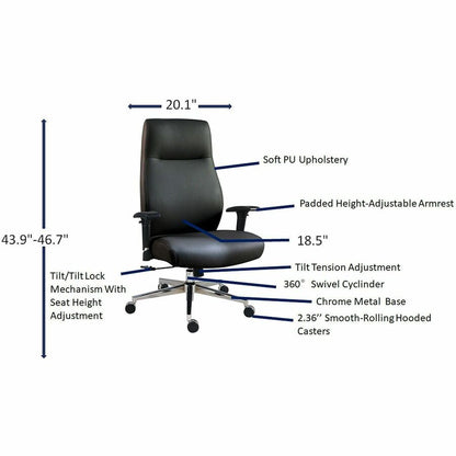 Lorell Fuerte Executive High-Back Chair with Adjustable Arms, High Back, Black (LLR63300)